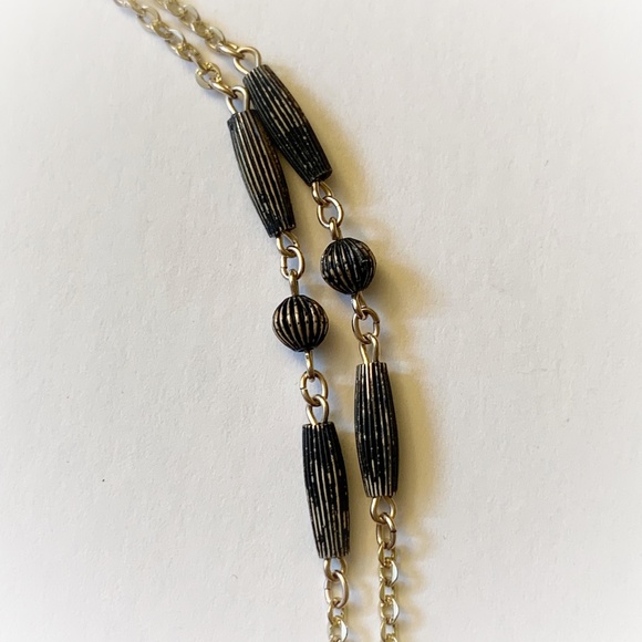 VTG Deco Style Gold Wash Sterling Black Bead Double Strand Necklace - Picture 13 of 15